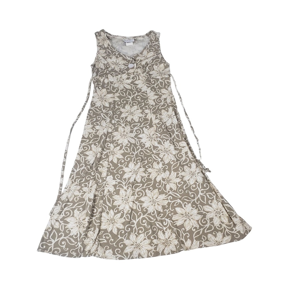 Vintage Ashley Taylor Sportswear Floral Midi Dress Tan Cream Sleeveless Medium